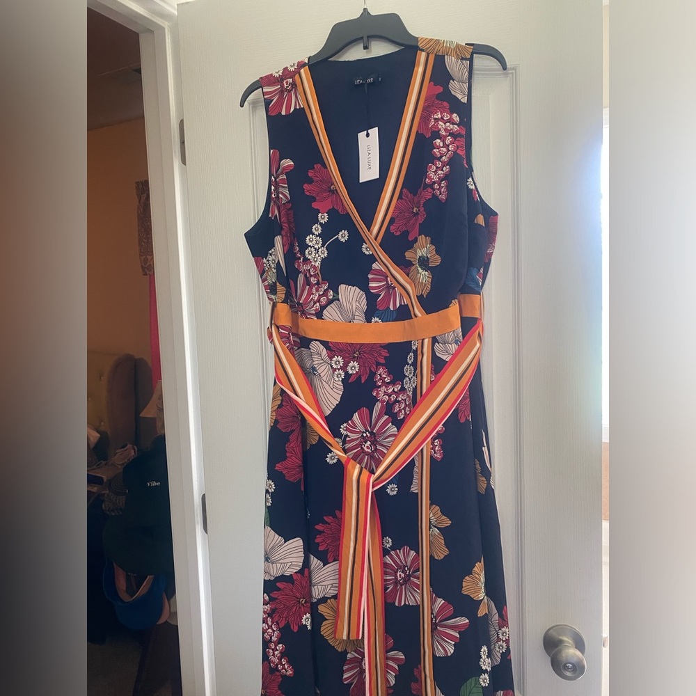 NWT Liza Luxe Colorful Faux Wrap Dress